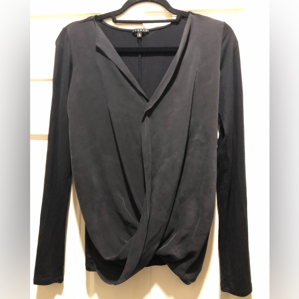 Theory black silk and modal blouse size small